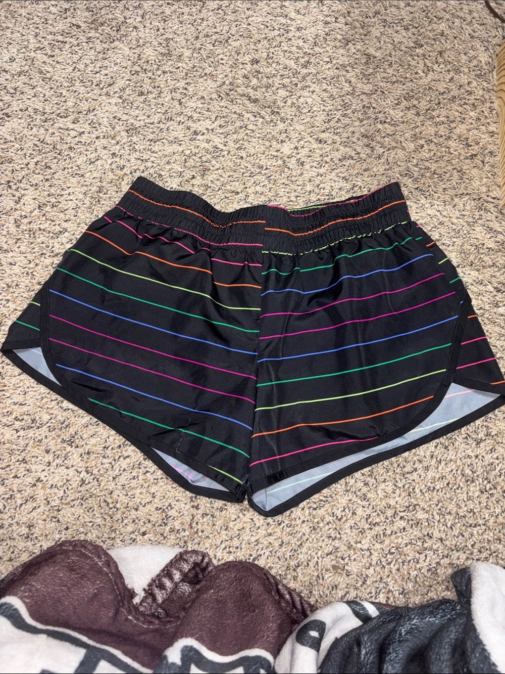 Danskin Now Black Athletic Shorts with Rainbow Stripes
